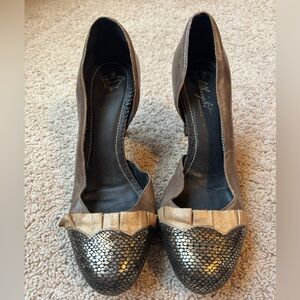 Anthropologie Miss Albright Brown and Gold Textured Heels